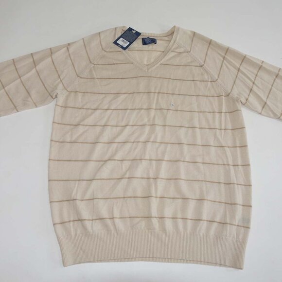 G.H. Bass & Co. Men's V-Neck Sweater Size XL NWT Beige Striped 100% Wool - Picture 1 of 5